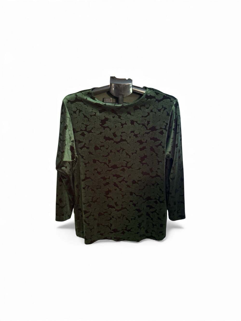 Bechamel Green Floral Velour Pullover Long Sleeve Top Petites Size PM